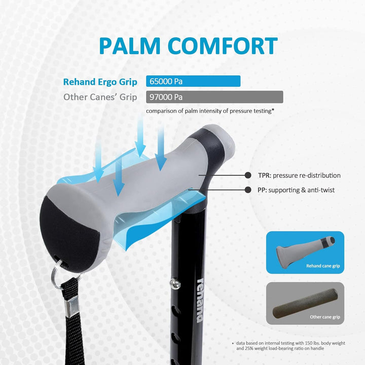 Rehand Vierfuss Spazierstock Gehstock, Gehstock mit Ergonomischem Griff und Anmutiger 4-Zinken-Basis