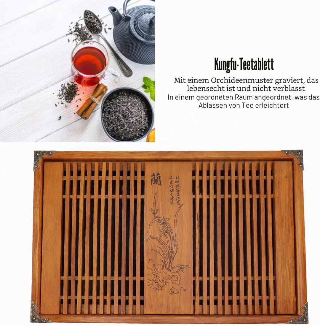 Restokki Teetablett Chinesisch Kungfu Teetablett, Abfluss, Wasserspeicher, Holz Teetisch für chinesi
