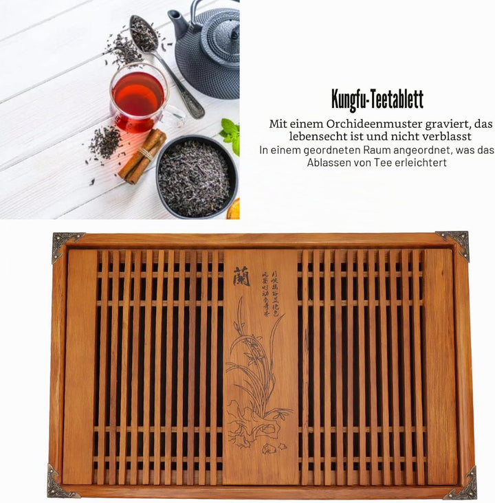 Restokki Teetablett Chinesisch Kungfu Teetablett, Abfluss, Wasserspeicher, Holz Teetisch für chinesi