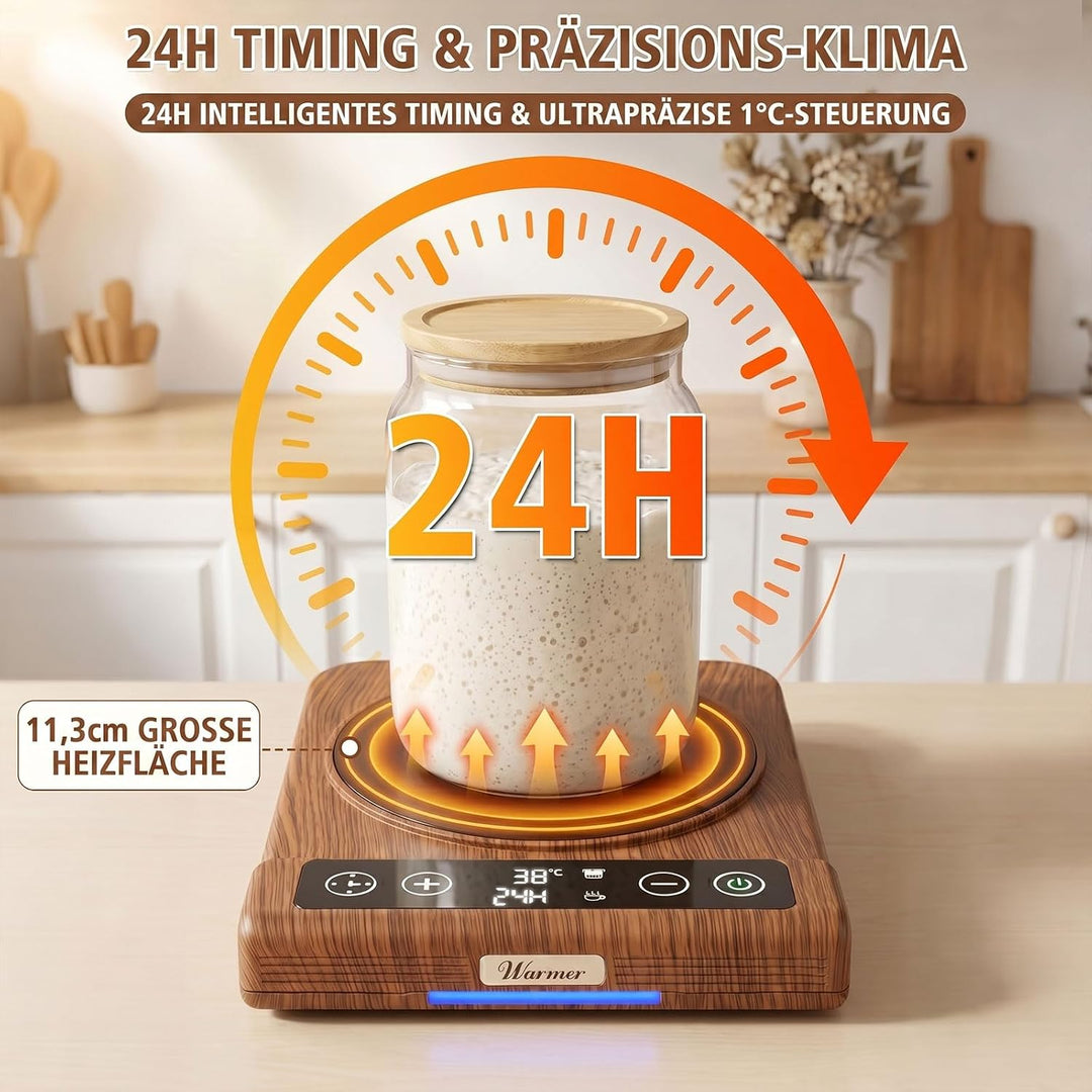 GFTIME Sauerteig Starter Wärmer mit Präzisem Thermostat (21-80℃), 24H Timer &amp; Memory-Funktion,11.3cm