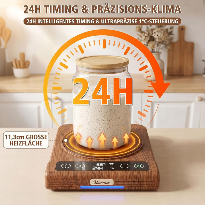 GFTIME Sauerteig Starter Wärmer mit Präzisem Thermostat (21-80℃), 24H Timer &amp; Memory-Funktion,11.3cm
