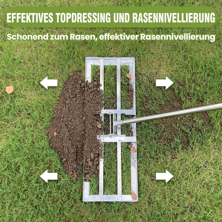 Rasen Rakel Edelstahl 72x25 cm Rakel Rasen nivellierrechen mit 2.15 Meter Verstellbarer Stiel für Ho