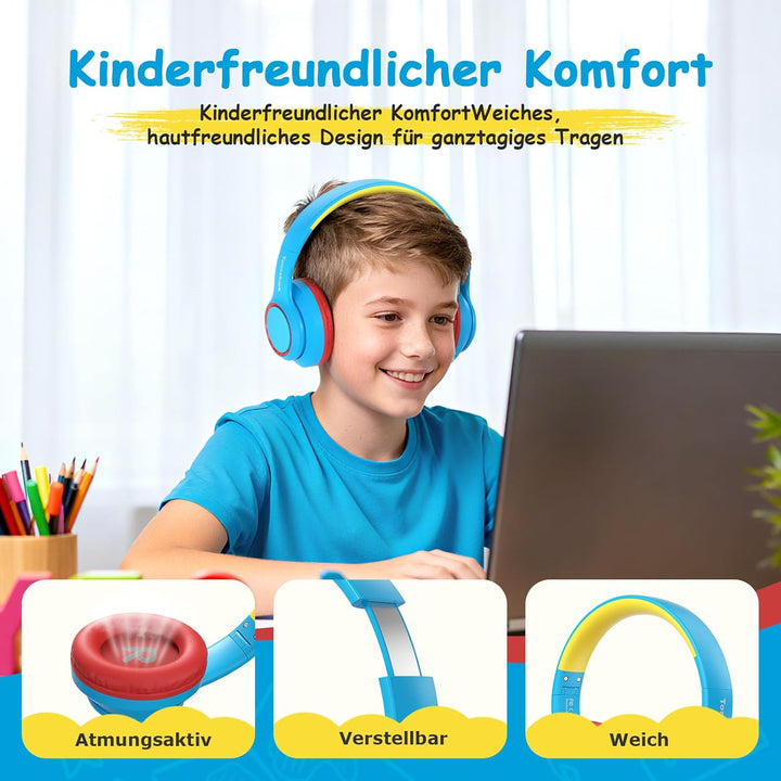 Bluetooth Kopfhörer Kinder | Noise Cancelling Kinder Kopfhörer | Over-Ear Kinderkopfhörer Bluetooth