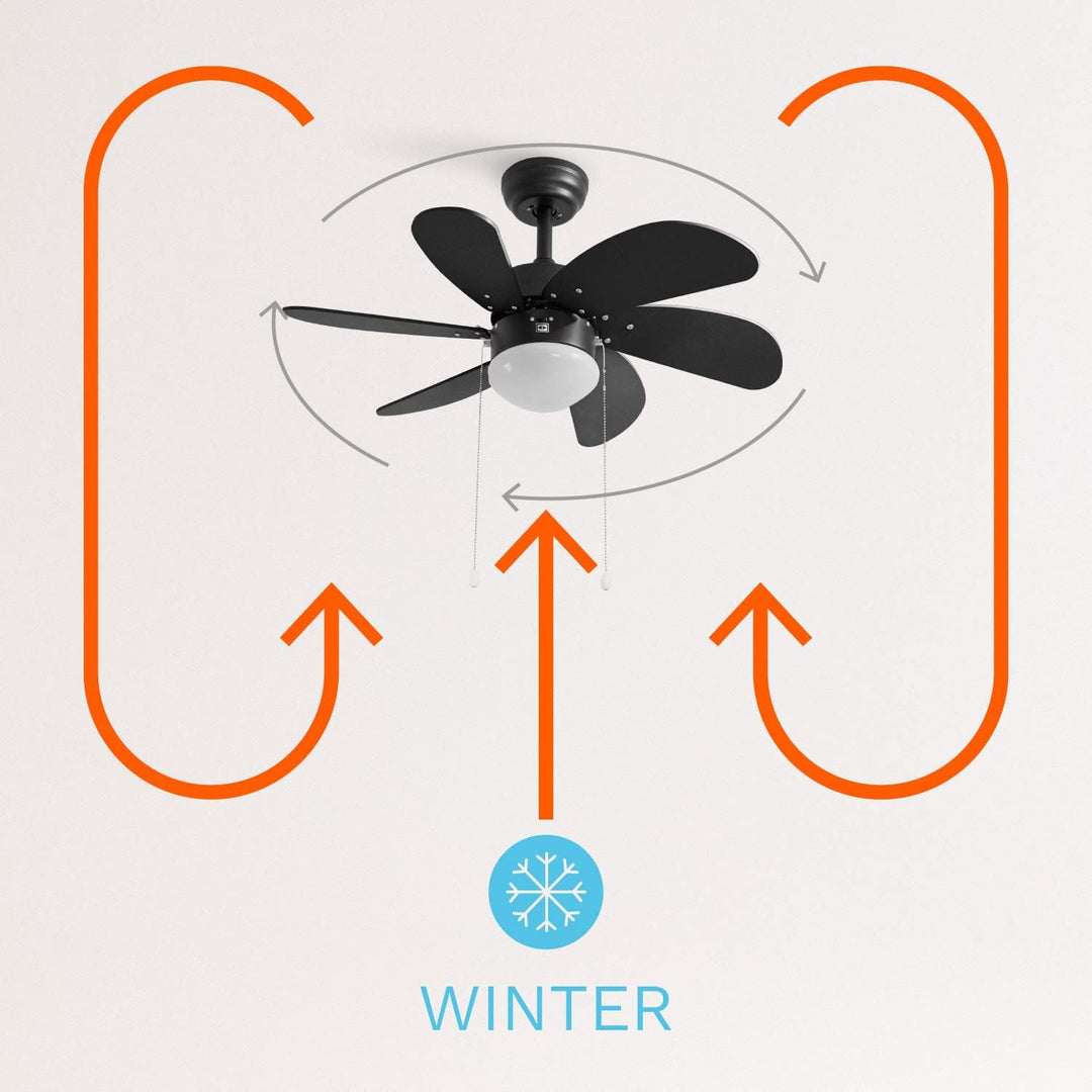 CREATE / WINDEASY/Deckenventilator Schwarz umkehrbare Naturholzflügel mit Beleuchtung / 53W, Leise,