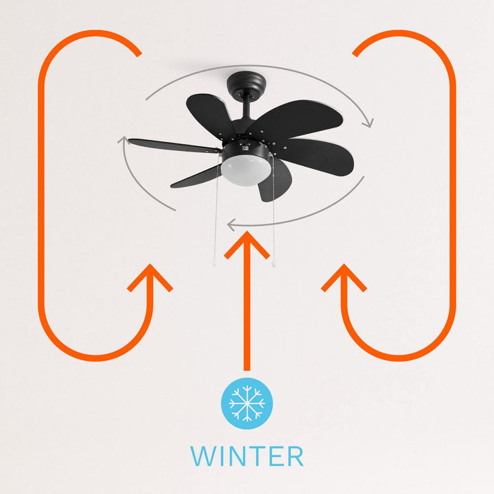 CREATE / WINDEASY/Deckenventilator Schwarz umkehrbare Naturholzflügel mit Beleuchtung / 53W, Leise,