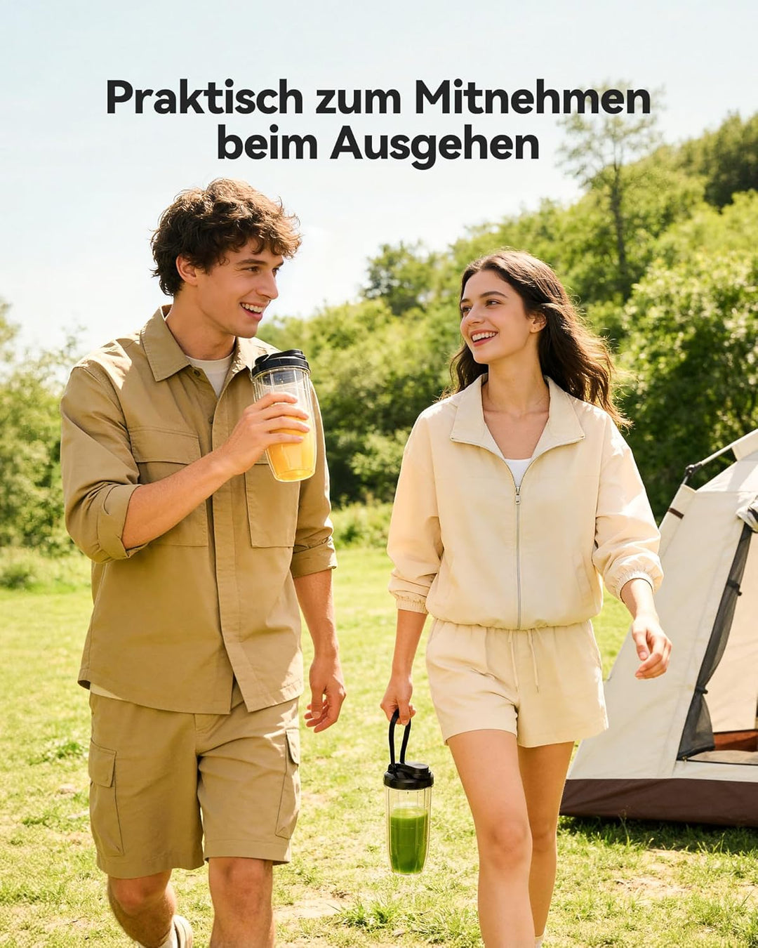 TECKNET 1000W Smoothie Maker, Standmixer mit 2 BPA-freie 600ml Tragbare Becher, Klein mit Kreuzkling