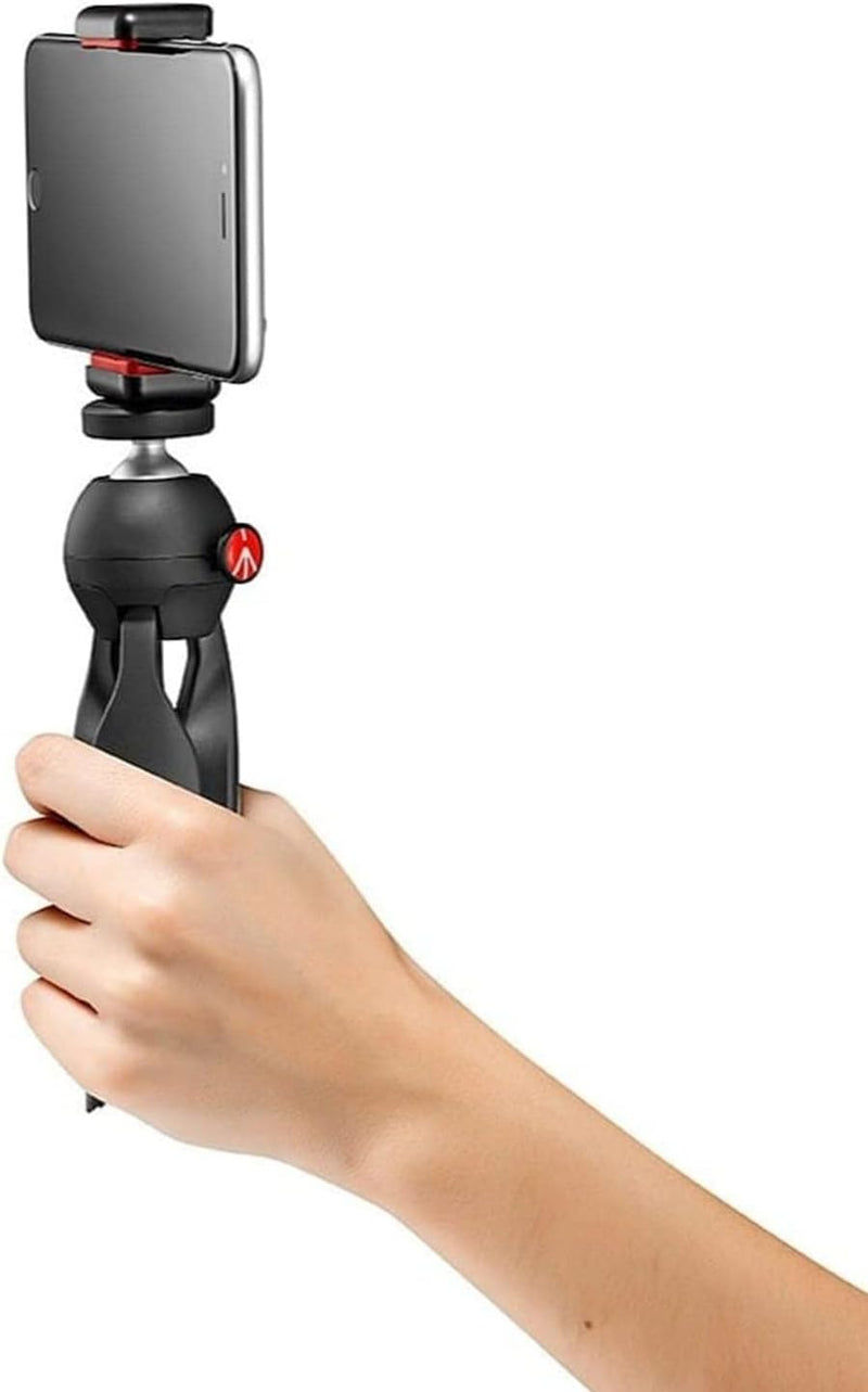 Manfrotto MKPIXICLMII-BK, Mini-Stativ mit universeller Smartphone-Klemme, Made in Italy, für iPhone