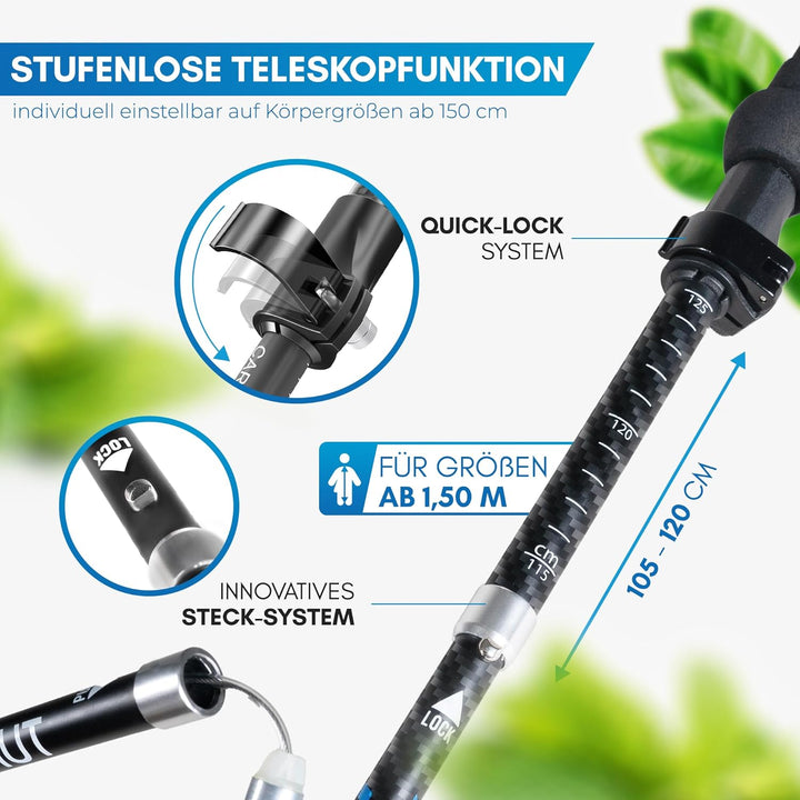 NORDMUT® Wanderstöcke faltbar aus ultraleichten Aluminium oder Carbon - ab 1,50m oder 1,65m - stabil