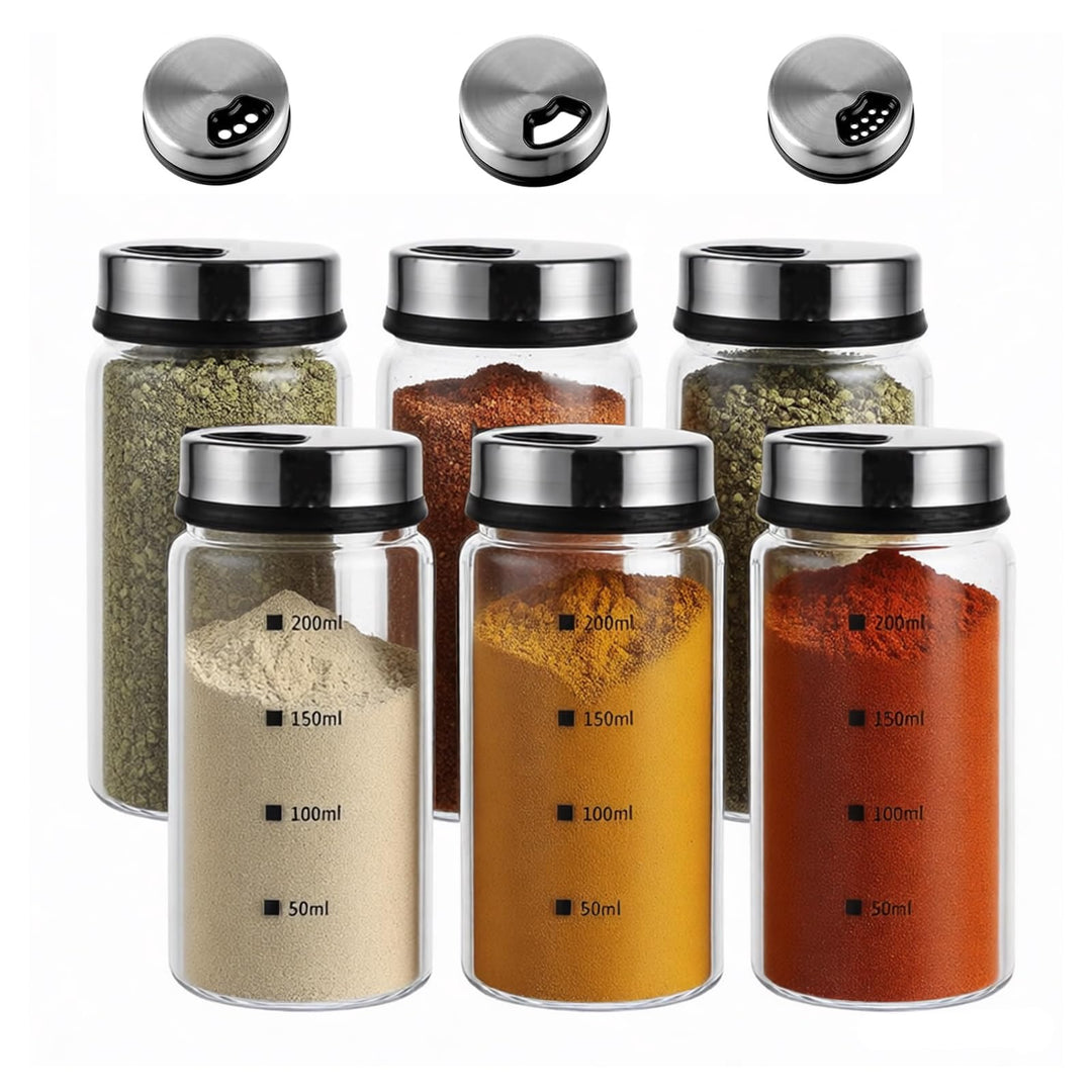 Gewürzstreuer Glas: 6 Stück 200ml Gewürzgläser Gross, Gewürzstreuer mit 3 Gewürzlöchern, Gewürzdose