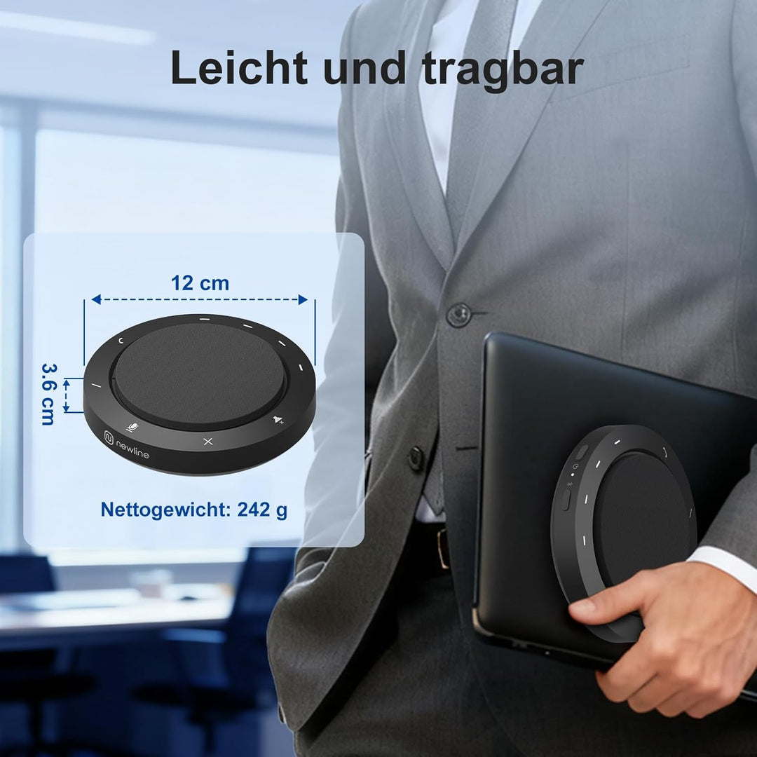 Konferenzlautsprecher mit 2 geräuschunterdrückend Mikrofon, 360°-Spracherfassung, klarer Klang, 10–1
