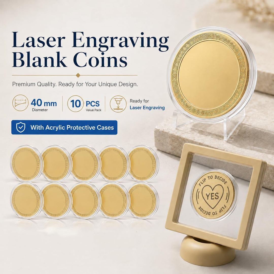 Laser Gravur Rohlinge, Laser Material Münzen 10 Stück mit Acrylbox, Doppelseitig Gravierbare 40 mm R