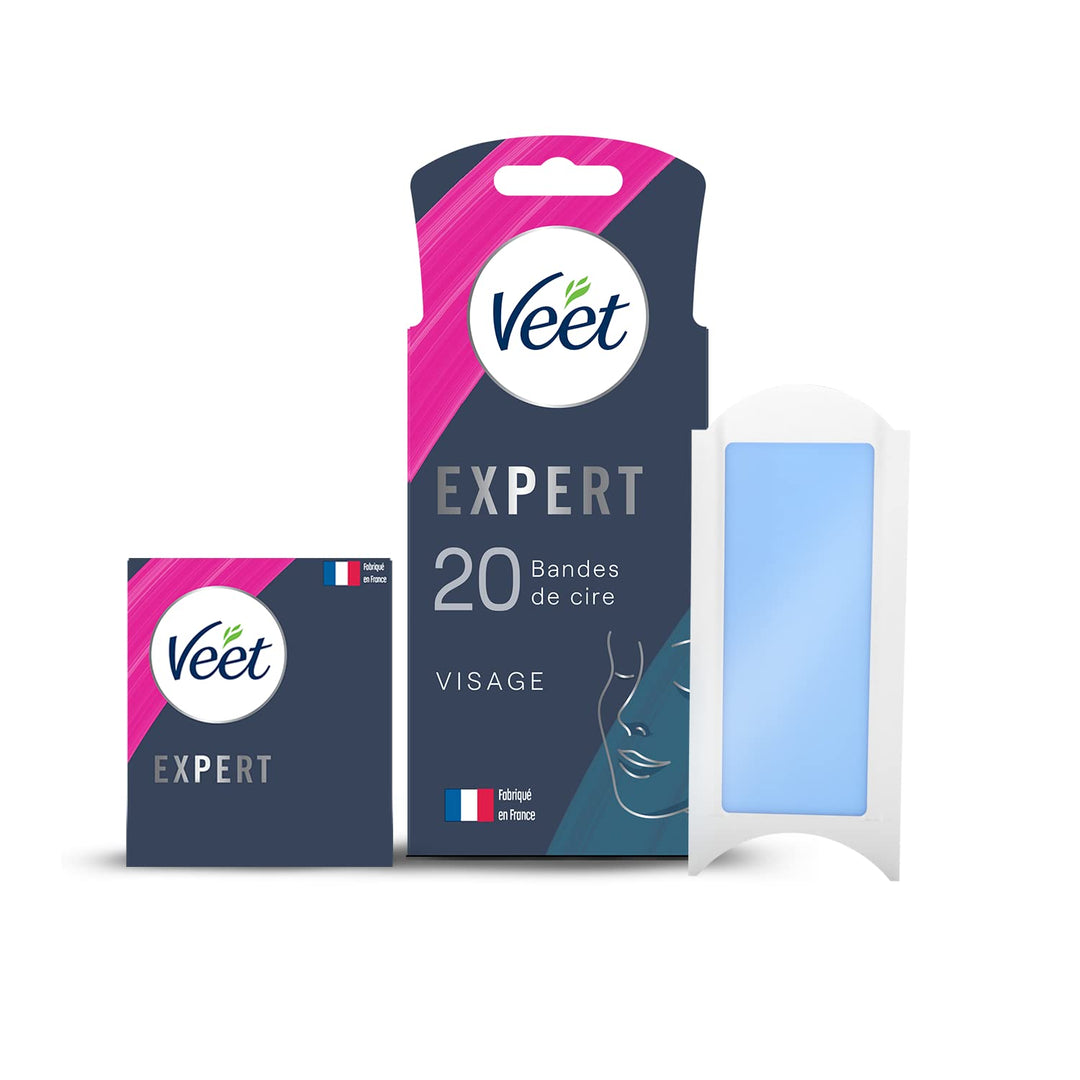 Veet Expert – 20 Wachsstreifen für kaltes Gesicht – empfindliche Haut – perfekte Verarbeitung – lang
