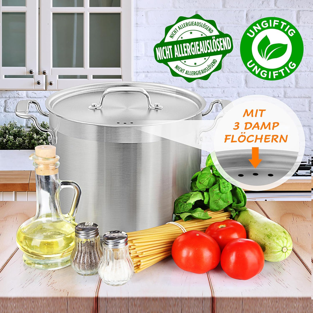 NutriChef Edelstahl Kochtopf 13,2L Induktion – Suppentopf mit Deckel, Profiqualität für Gastronomie