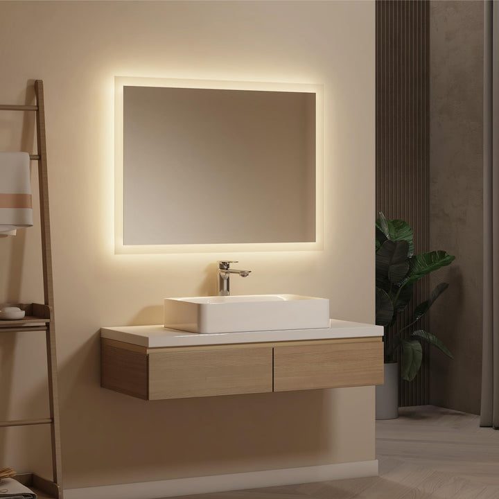 EMKE® Badspiegel mit Beleuchtung 80x60cm Badezimmerspiegel Warmweiss 3000K Wandschalter Vertikal/Hor
