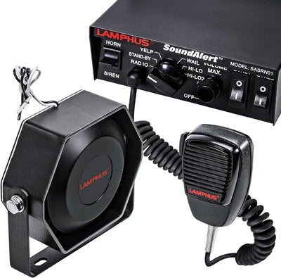 SoundAlert 12V 100W Polizeisirene PA-System [Slim Lautsprecher] [118-124dB] [Handmikrofon] [Freispre
