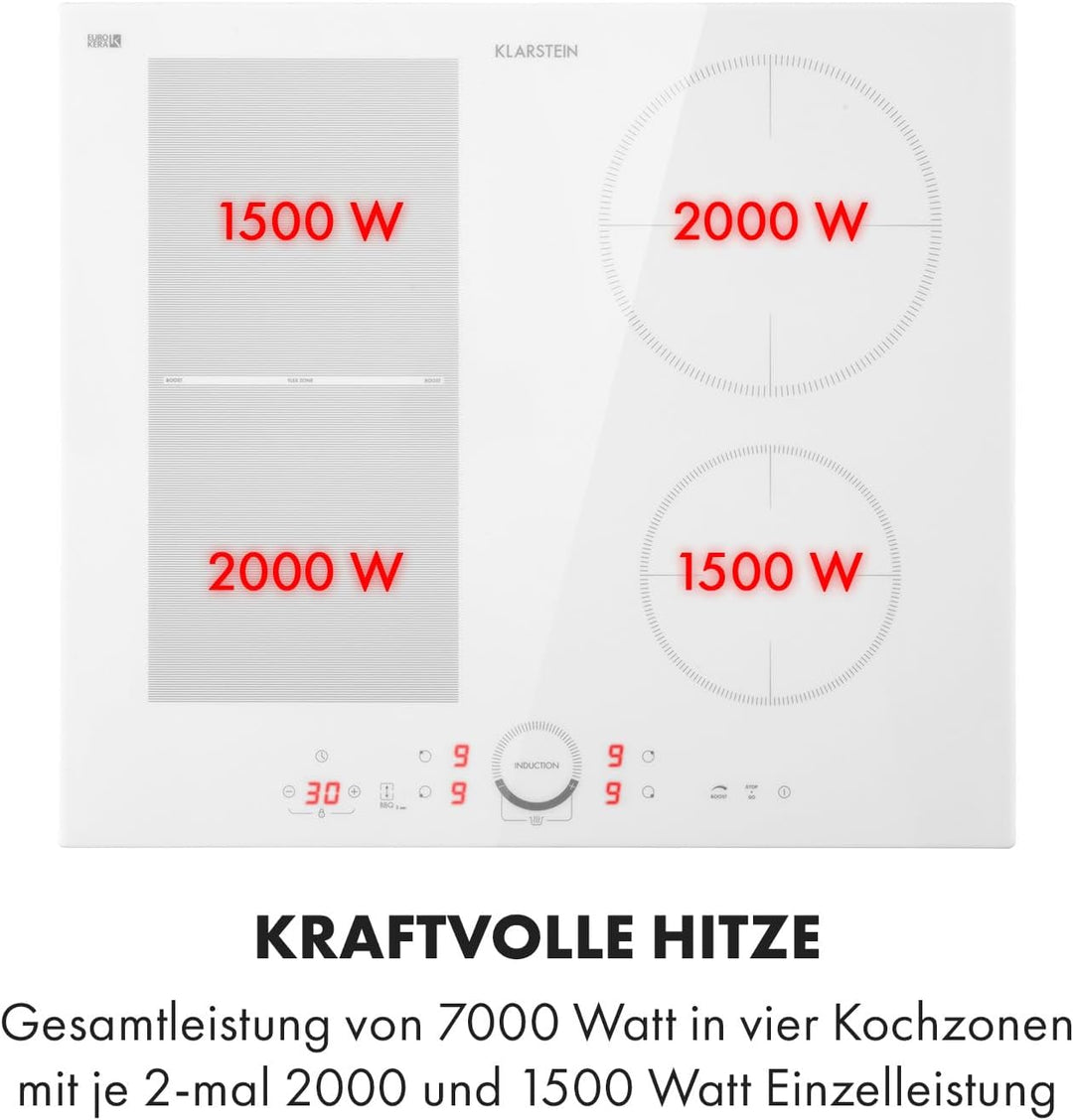 Klarstein Induktionskochfeld, Glaskeramik Kochfeld, Induktionskochfeld mit 4 Platten, Einbau-Indukti