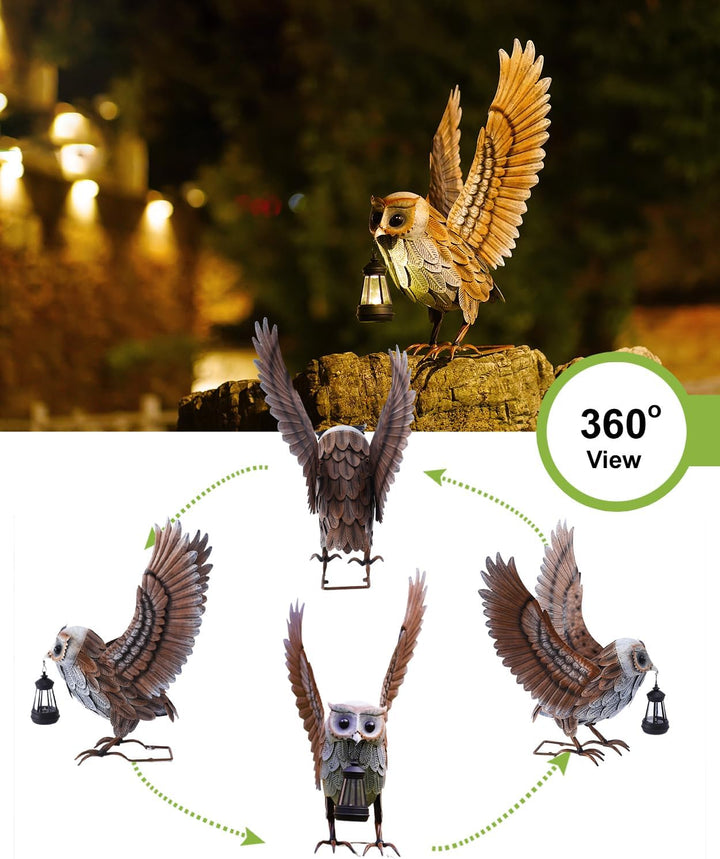 Metall Eule Figuren mit Solarlampen Deko Wohnzimmer und Gartendeko: Eulen Vogel Gartenfiguren für Dr