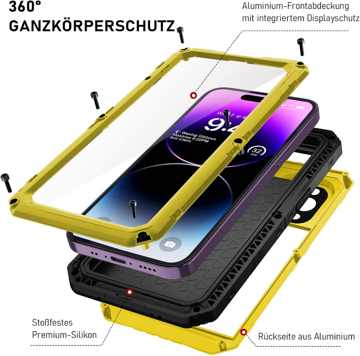 Beeasy für iPhone 14 PRO MAX Wasserdicht Outdoor Hülle (6,7"), Stossfest Panzerhülle Militär 360 Gra