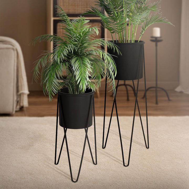 ML-Design Blumenständer 2er Set, Schwarz, 27x27x48,5 cm/35,5x34x75 cm, aus Stahl, Metallgestell Pfla