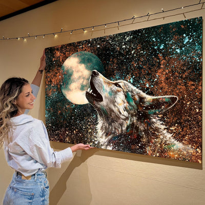 Artmazing | Wolf Bild Bunt | Bild Wolf Mond auf Leinwand | Wolfsbilder Modern | Bilder Wohnzimmer gr