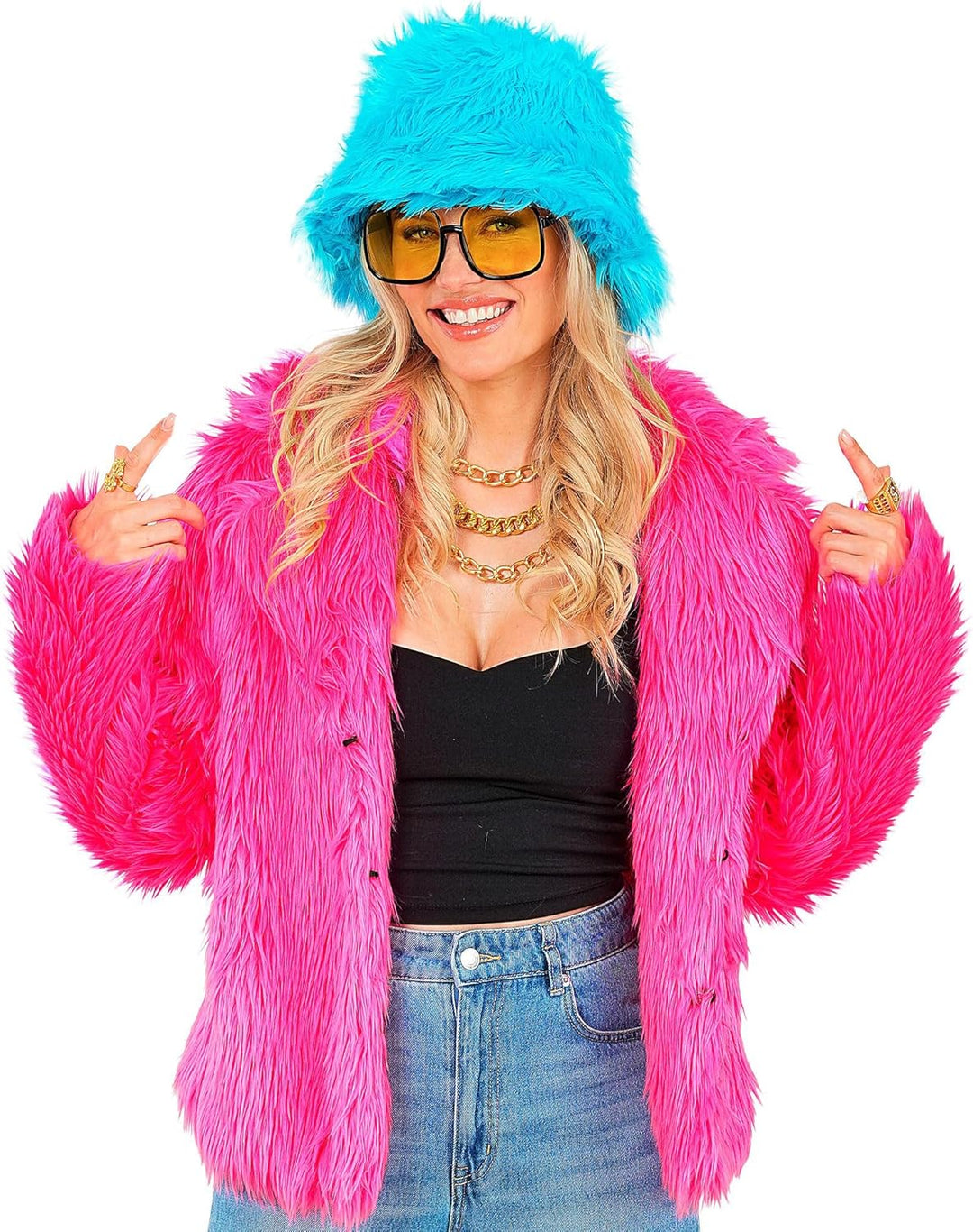 W WIDMANN MILANO Party Fashion - Damen Kunstfell-Jacke, flauschiger Pelz, Plüschjacke, Kostüm, Party