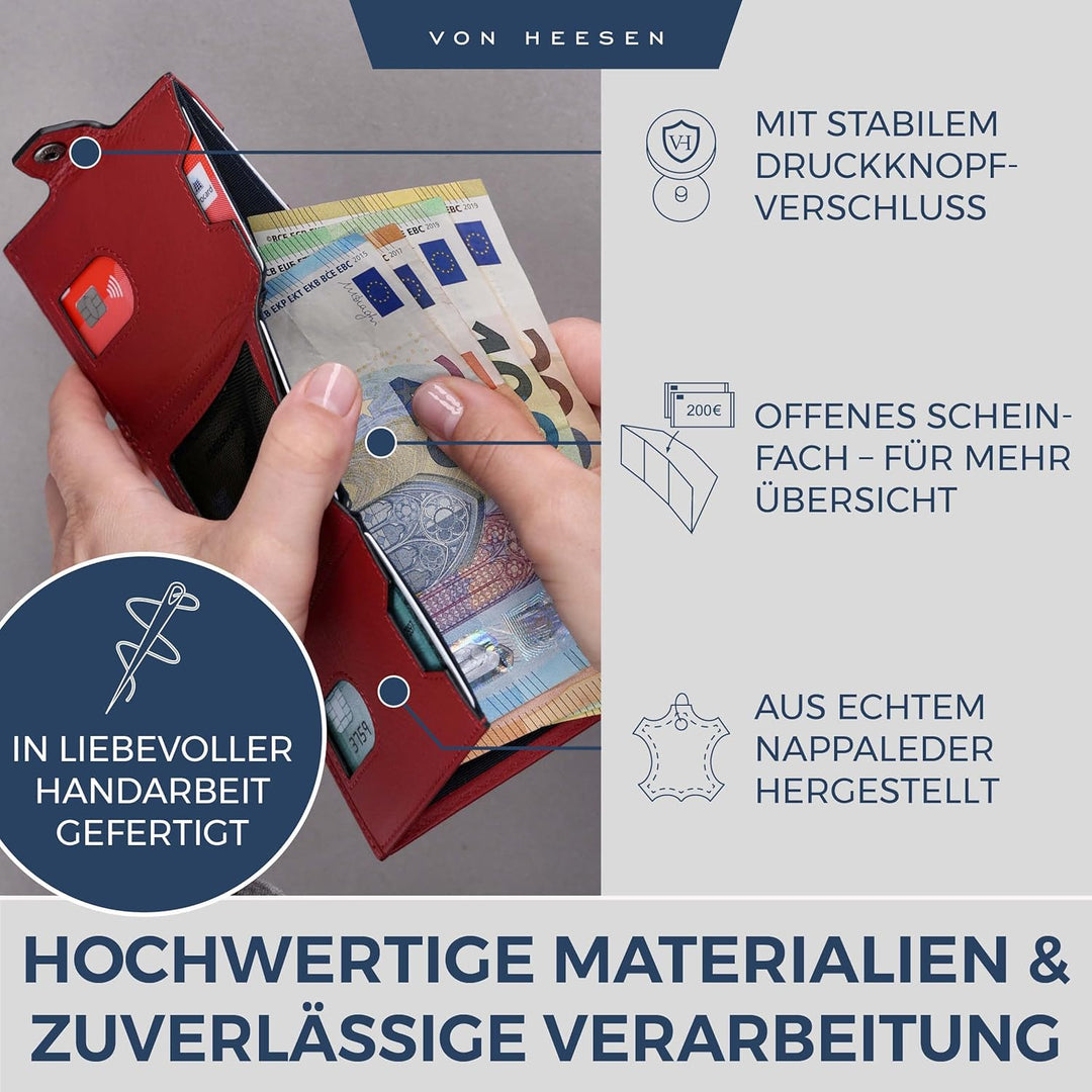 VON HEESEN Slim Wallet mit Münzfach &amp; RFID Schutz - Leder Geldbörse Herren klein - Mini Geldbeutel D