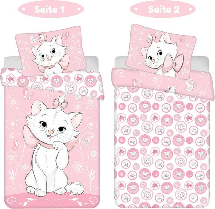 Kinderbettwäsche 100x135 cm Marie Aristocats mit Kissenbezug 40x60 cm, Baby Bettwäsche ideal für 60x
