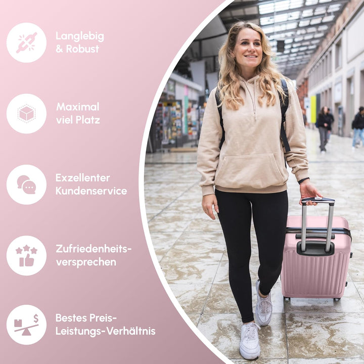 Easy Move ABS Hartschalenkoffer [ERGONOMISCH & SICHER] - Grosser Trolley Koffer mit 360° Rädern, Zah