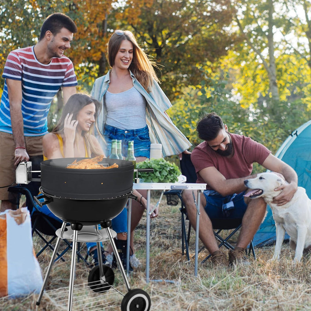 YUENFONG Drehspiess mit Motor Universal Grillspiess-Aufsatz Set für Kugelgrill, Grillspiess aus Edel