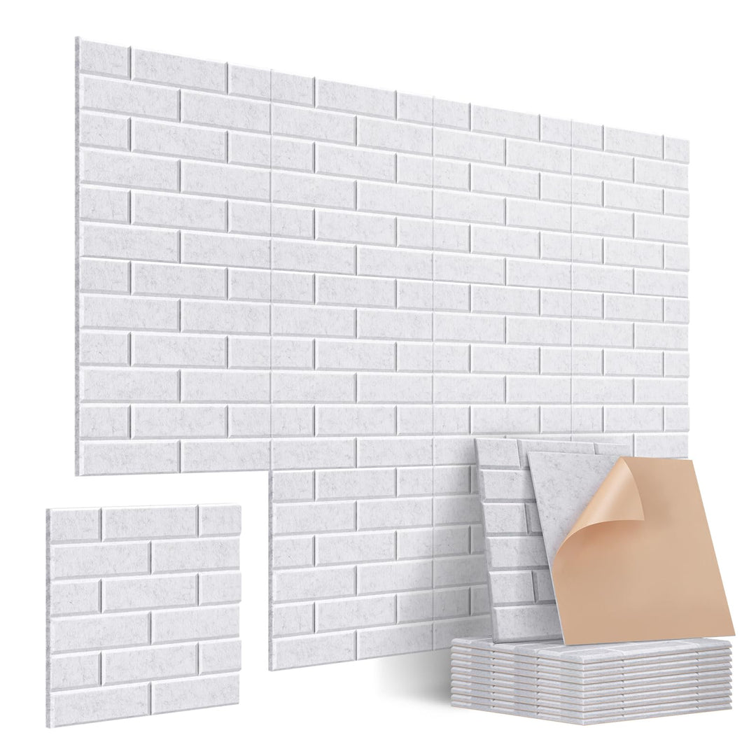Jamelo 12 Stück Selbstklebende Akustikpaneele, 30x30x0,9cm，3D Hochdichte Ziegelstein-Akustikpaneele，