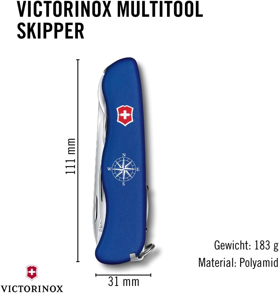 VICTORINOX Taschenmesser Skipper, 5 Funktionen, Swiss Made, Multitool inkl. Grosse Klinge mit Wellen