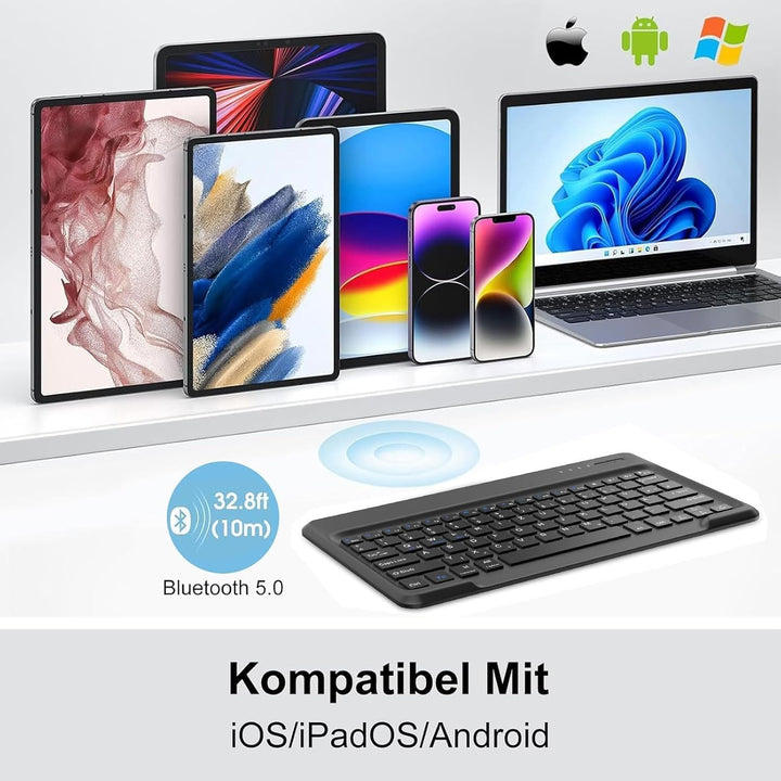 Für ab 12" grosse Tablets Hülle mit Tastatur QWERTZ | Kompatible Android, iPadOS, Windows, HarmonyOS