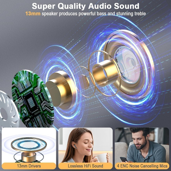 Drsaec Bluetooth 5.4 Kopfhörer, 2026 Neu In Ear Kopfhörer Kabellos Bluetooth 6D Tiefer Bass Kabellos