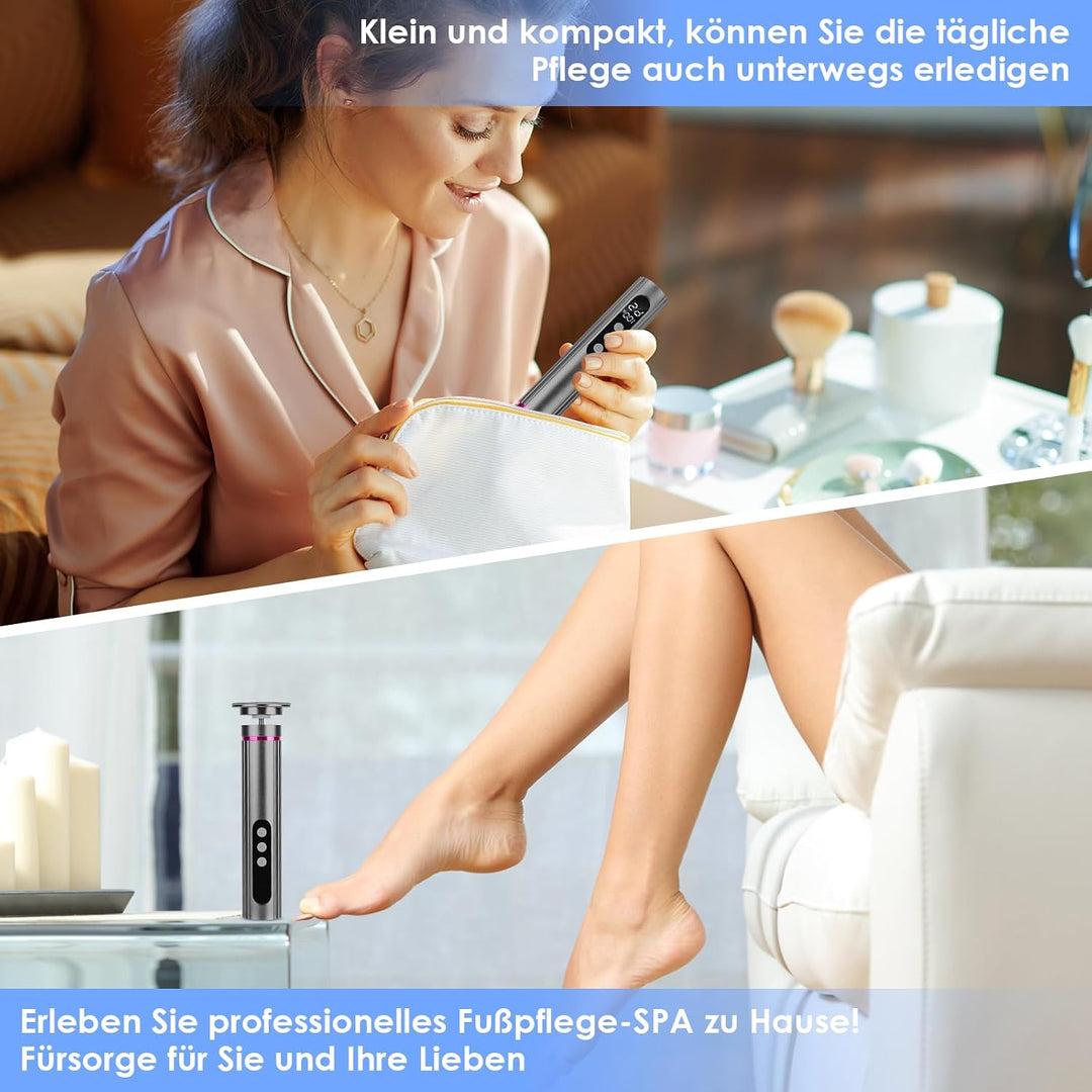 2-in-1 Elektrischer Hornhautentferner mit Nagelfräser, 9 Geschwindigkeiten, LED-Batterieanzeige, Wie