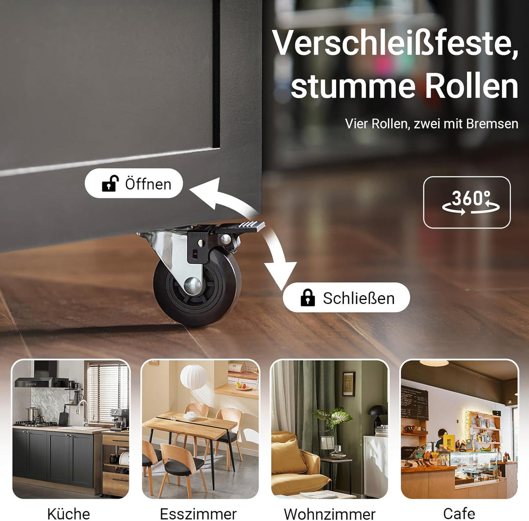 SoBuy FKW75-SCH Küchenwagen Servierwagen Beistellwagen Rollwagen mit 1 Tür und 3 Regalböden Schwarz