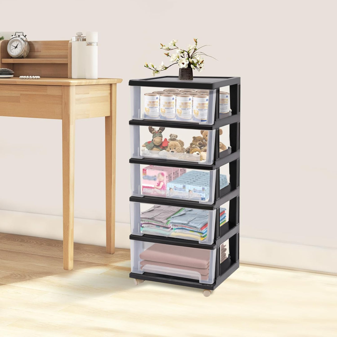 Kunststoff Schubladenbox Rollcontainer mit 5 Schubladen – Transparente Kunststoff Aufbewahrung A4 ko