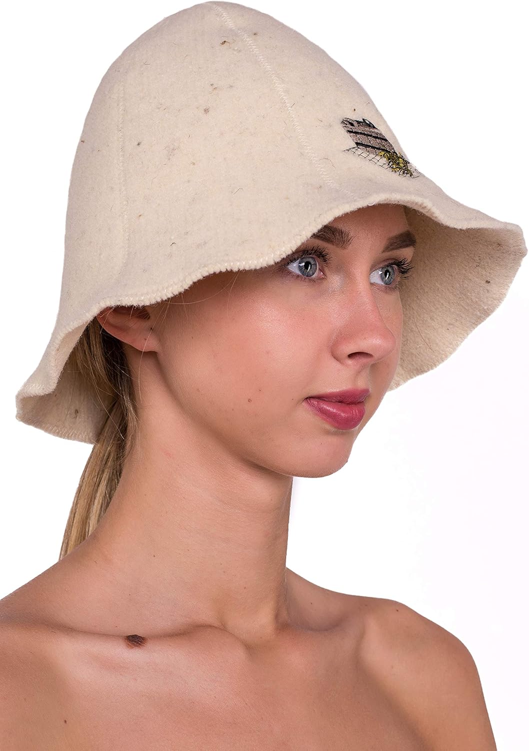 Ger3as Saunahut 100% Wolle mit Stickerei für Damen und Herren, Wellness Mütze Premium Qualität Bad S