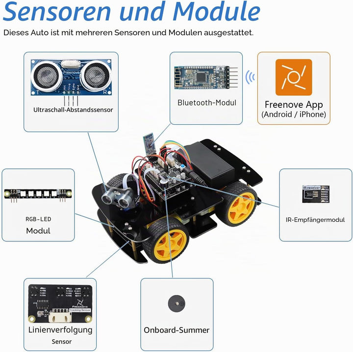 FREENOVE 4WD Car Kit (Compatible with Arduino IDE), Line Tracking, Obstacle Avoidance, Ultrasonic Se