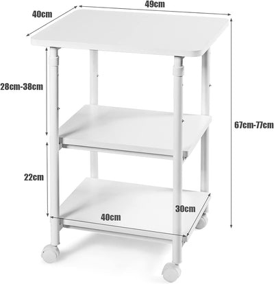 GIANTEX Druckertisch mit Rollen, Druckerständer Druckerwagen höhenverstellbar mit 3 Ebenen, Druckers