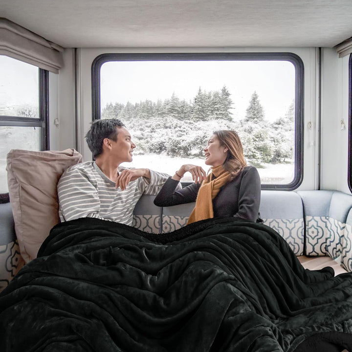 Utopia Bedding Sherpa Decke [Schwarz, 228x228 cm] - 480GSM Thick Warm Plüsch Fleece Wendedecke für B