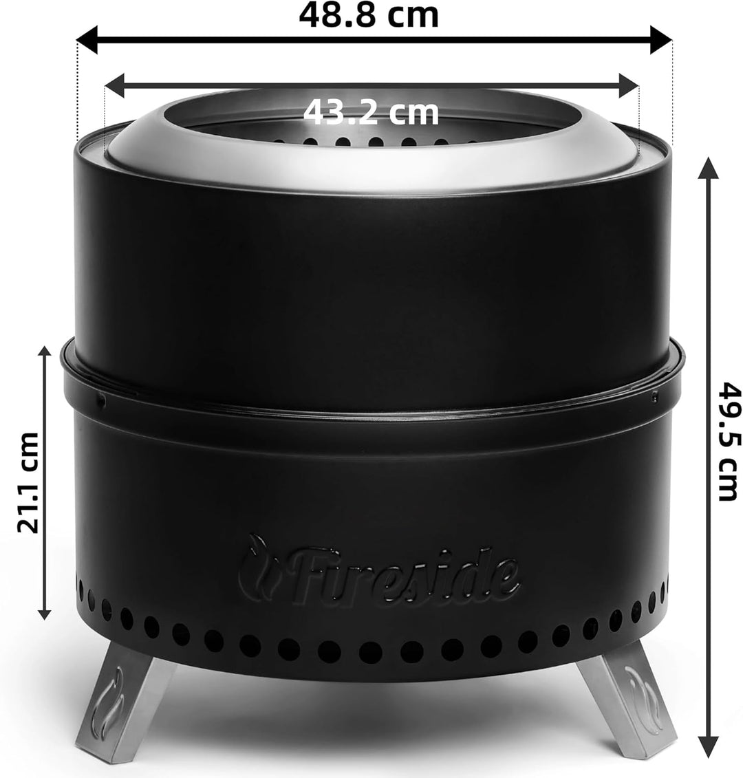 TURBRO Fireside 49 cm rauchfreie Feuerstelle für die Holzverbrennung im Freien, Edelstahl mit Stände