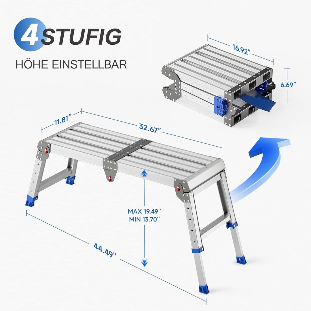 Klappbare Arbeitsplattform für Erwachsene, klappbarer Aluminiumhocker, höhenverstellbar, leichte und