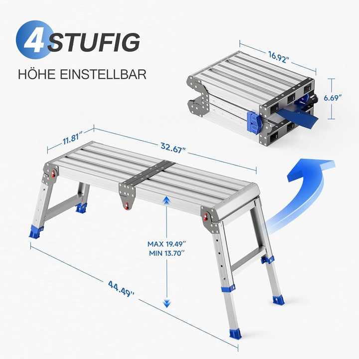 Klappbare Arbeitsplattform für Erwachsene, klappbarer Aluminiumhocker, höhenverstellbar, leichte und