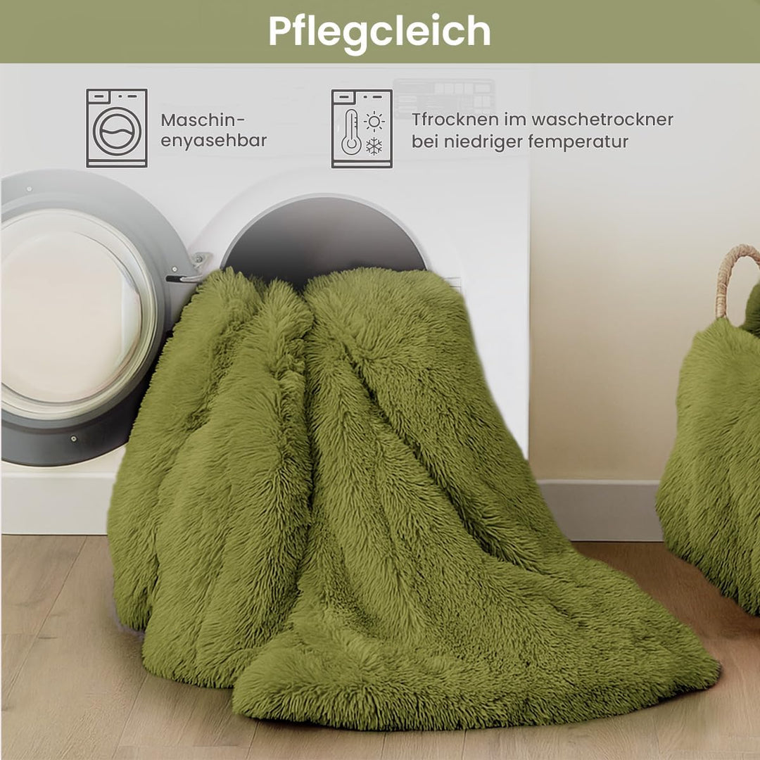 Winter Bettwäsche 135x200cm Plüsch Langhaar Flauschig Flanell Biber Bettbezug Avocado Grün Winterbet
