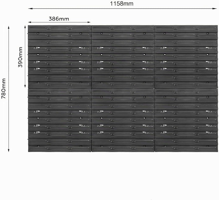 Lagersystem Werkstattregal | 117 x 78 cm | 40 stck. Box | Wandregal mit Stapelboxen - Wandplatten Ex
