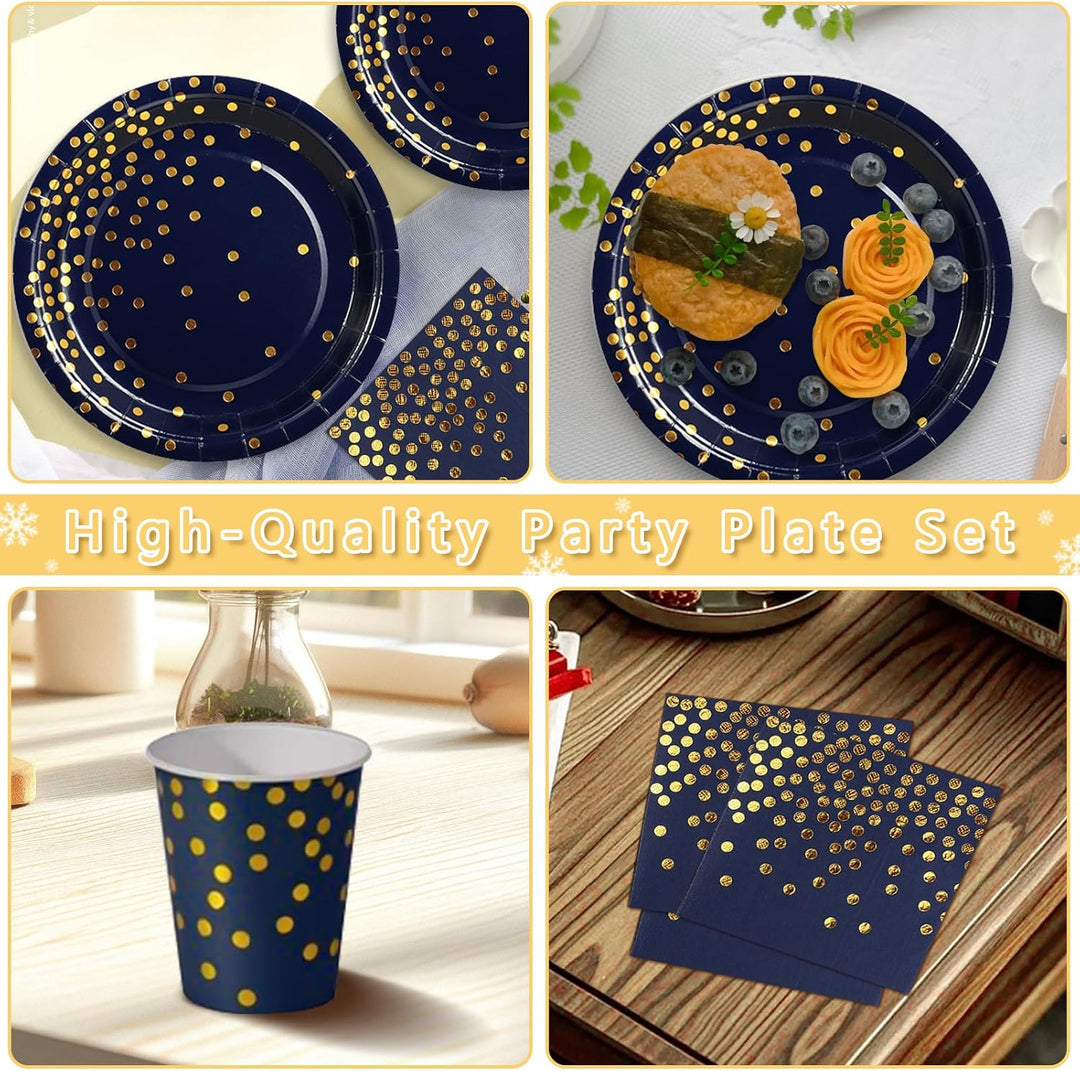 Partygeschirr Kindergeburtstag 193 Stück Dunkelblau Partyteller Geburtstag Mädchen Party Papier Set