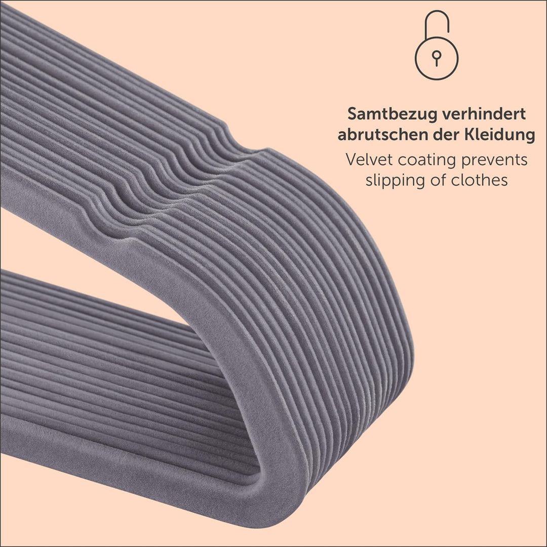 Blumtal 100 Stück Samt-Kleiderbügel - Samt-Kleiderbügel, rutschfest, um 360° drehbar, platzsparend,