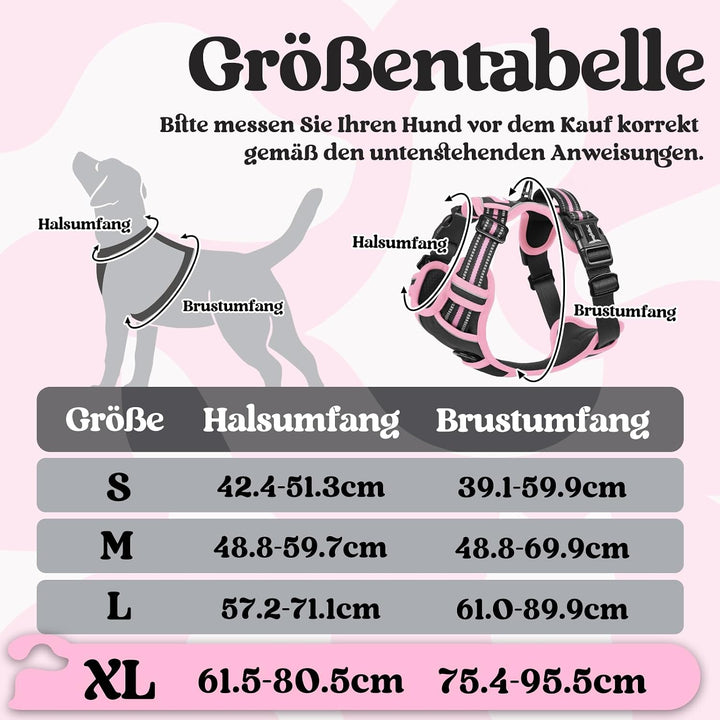 rabbitgoo Hundegeschirr Grosse Hunde Leichtes Anlegen, XL, Schwarz &amp; Rosa | Anti Zug, Ohne Kopfdurch