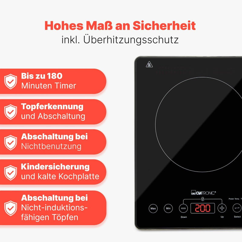 Clatronic EKI 3569 Induktions-Einzelkochplatte, elektrisches Induktionskochfeld, Induktionskochplatt