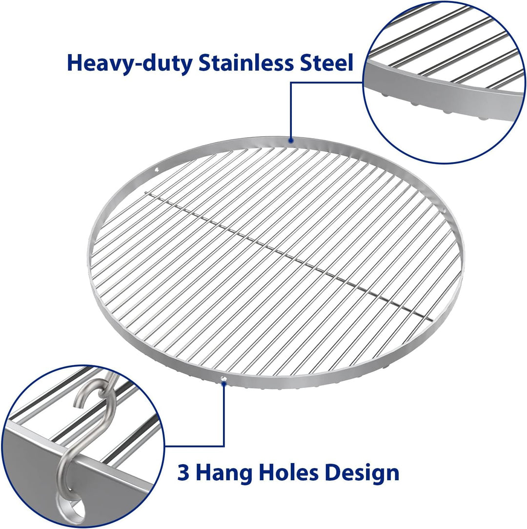 GriHero Grillrost Edelstahl Rund für Schwenkgrill, Ø 70 cm Grillgitter mit 3 Aufhängungsbohrungen fü